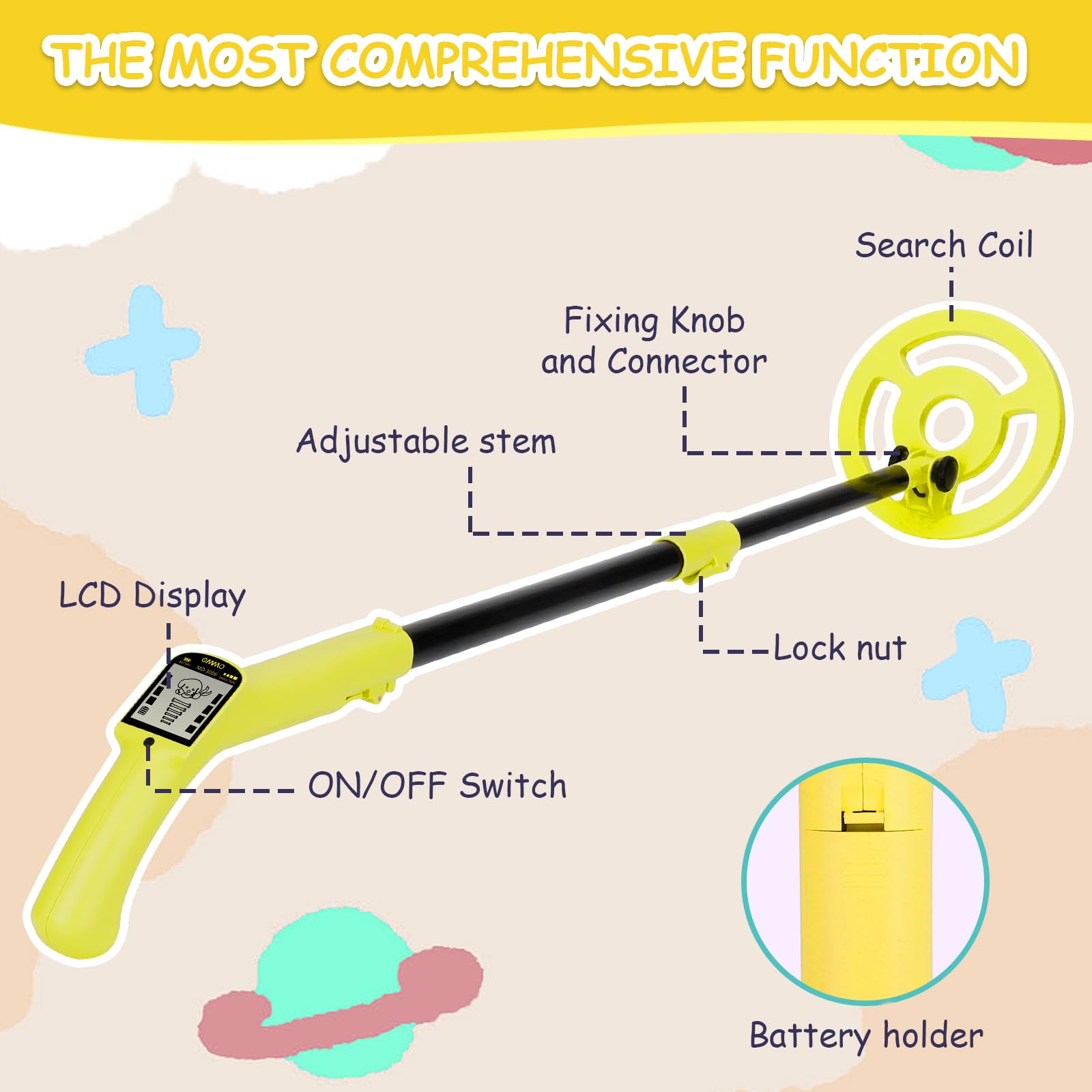 OMMO Kids Metal Detector package dimensions and contents