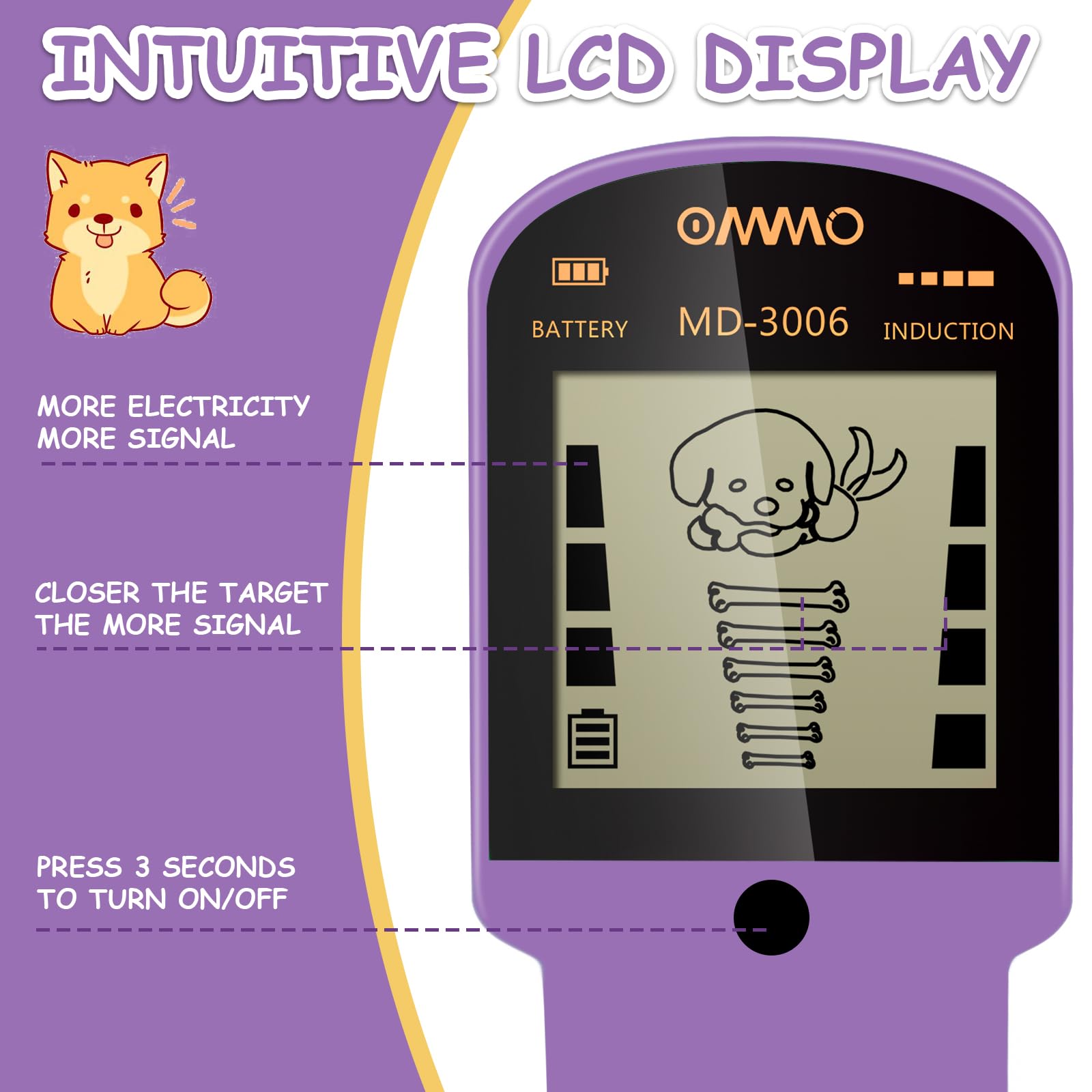 OMMO Kids Metal Detector with animated puppy display