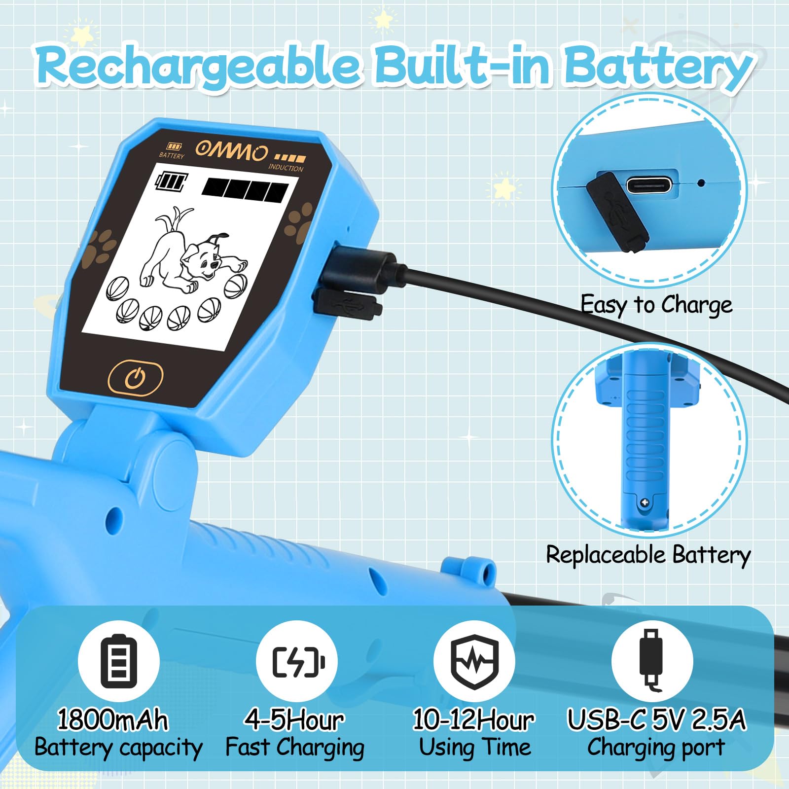 OMMO Kids Metal Detector with IP67 waterproof search coil