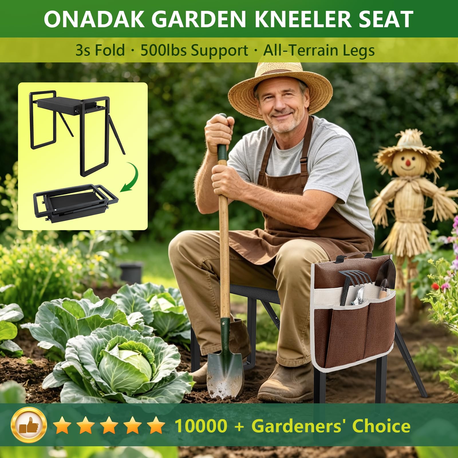 Onadak Garden Kneeler showing foldable design and storage bag