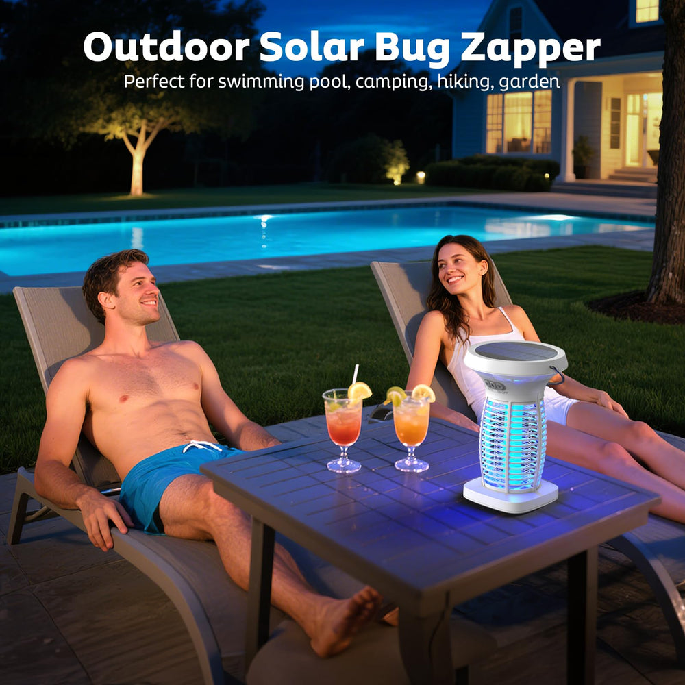 OnBeam bug zapper during a rainy day showcasing waterproof design