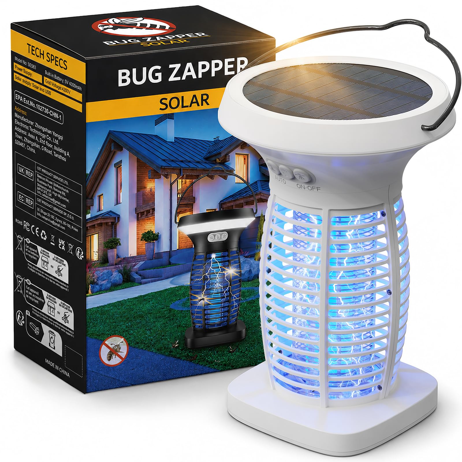 OnBeam Solar Bug Zapper front view with LED light