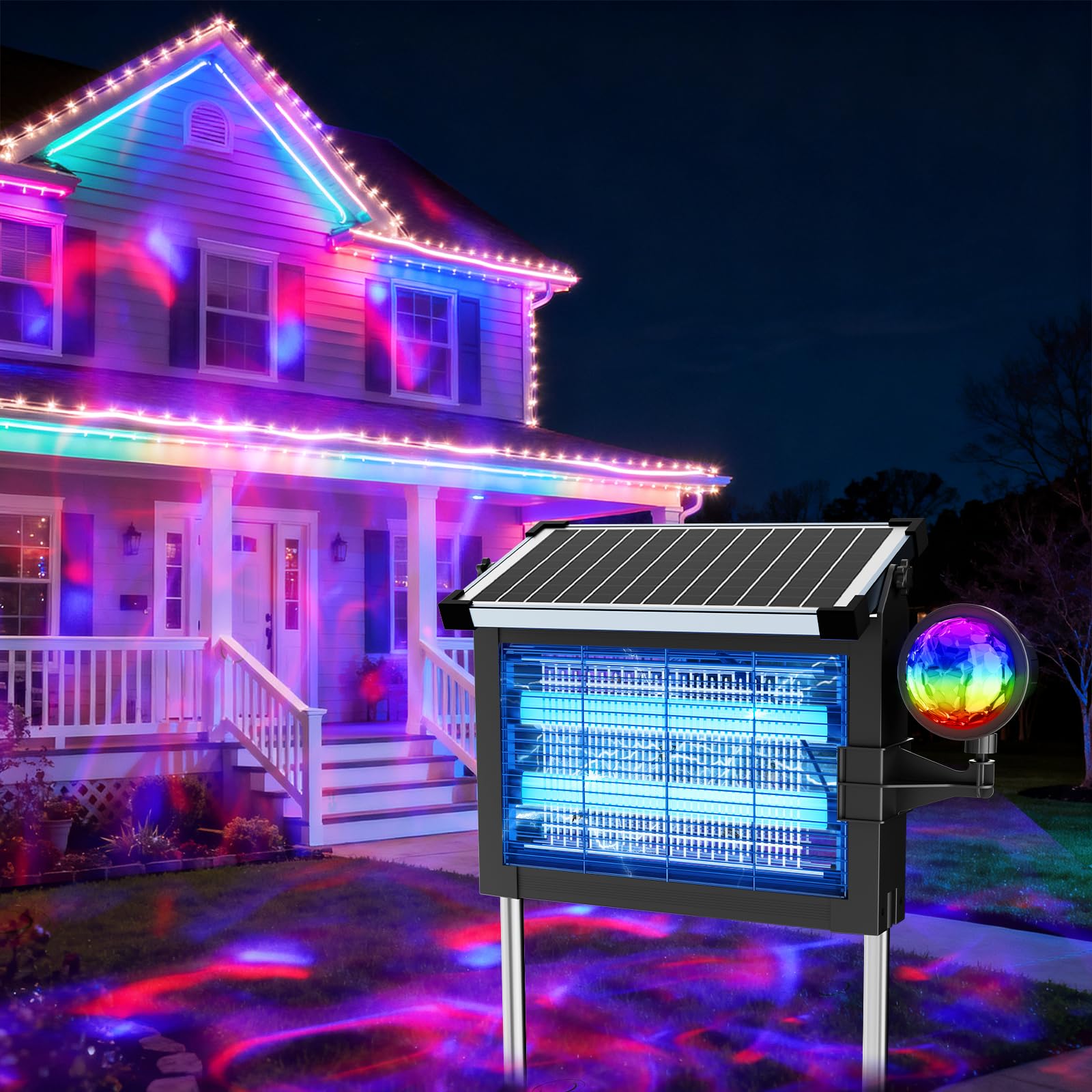 OnBeam Solar Bug Zapper outdoor front view with projector lights