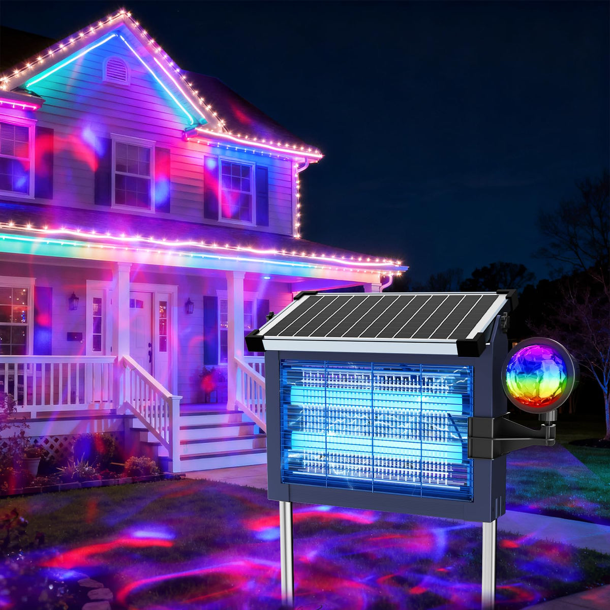 OnBeam Solar Bug Zapper Outdoor front view with projector lights
