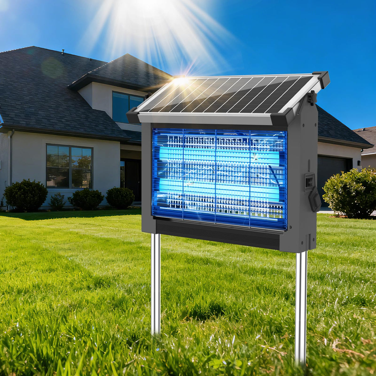 OnBeam Solar Bug Zapper outdoor view, light gray color