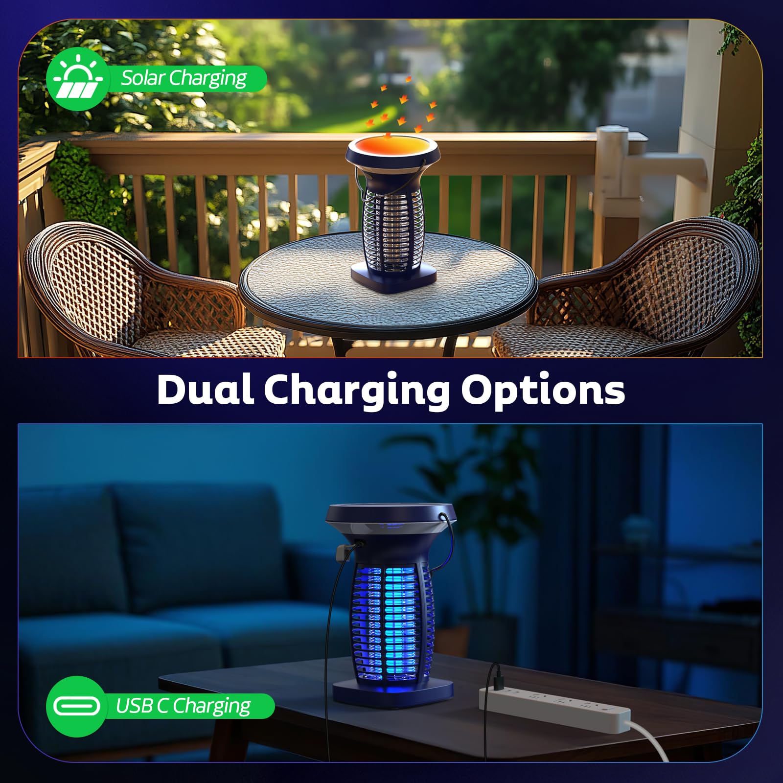 OnBeam Solar Bug Zapper with LED light illuminated