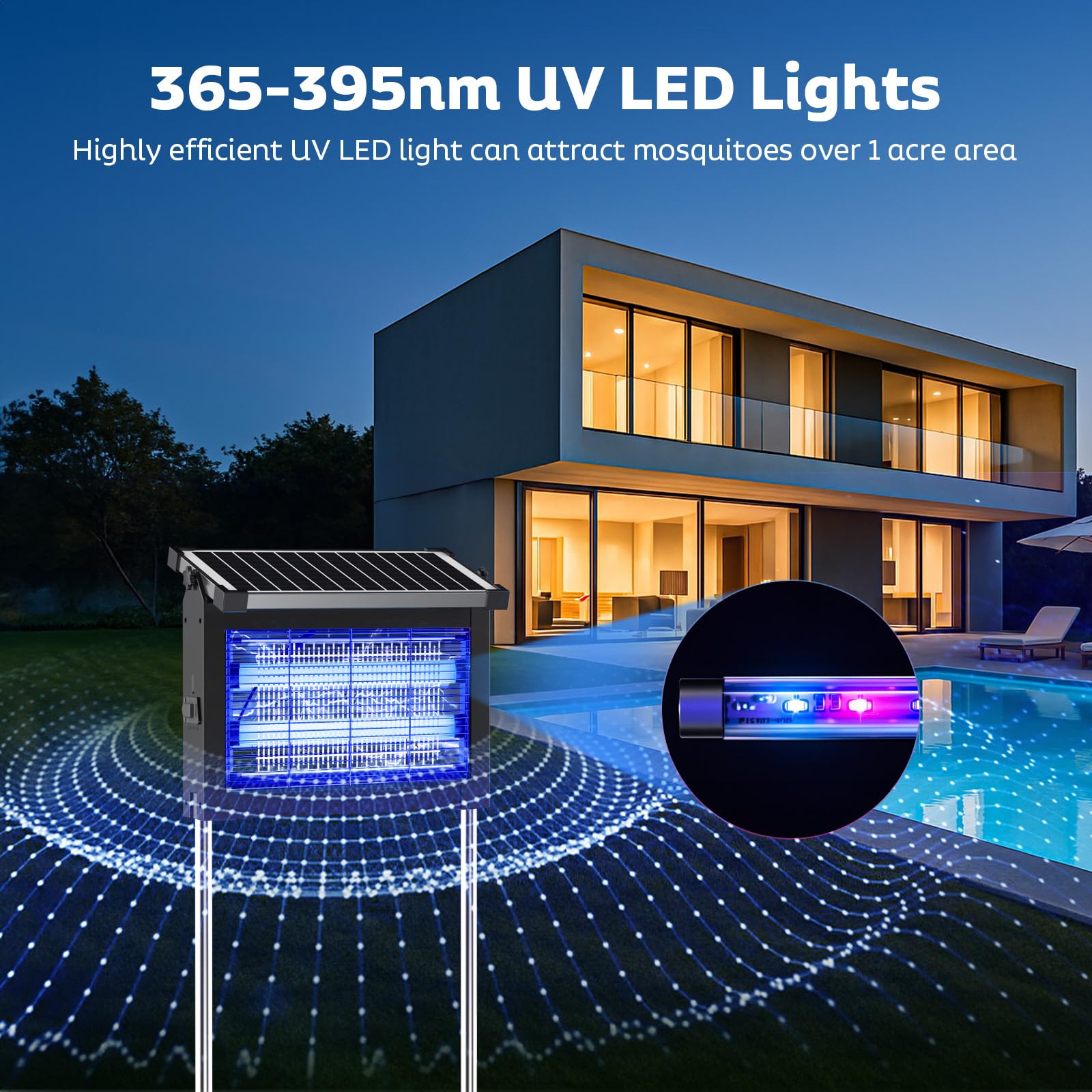 OnBeam Solar Bug Zapper with solar panel and USB charging cable