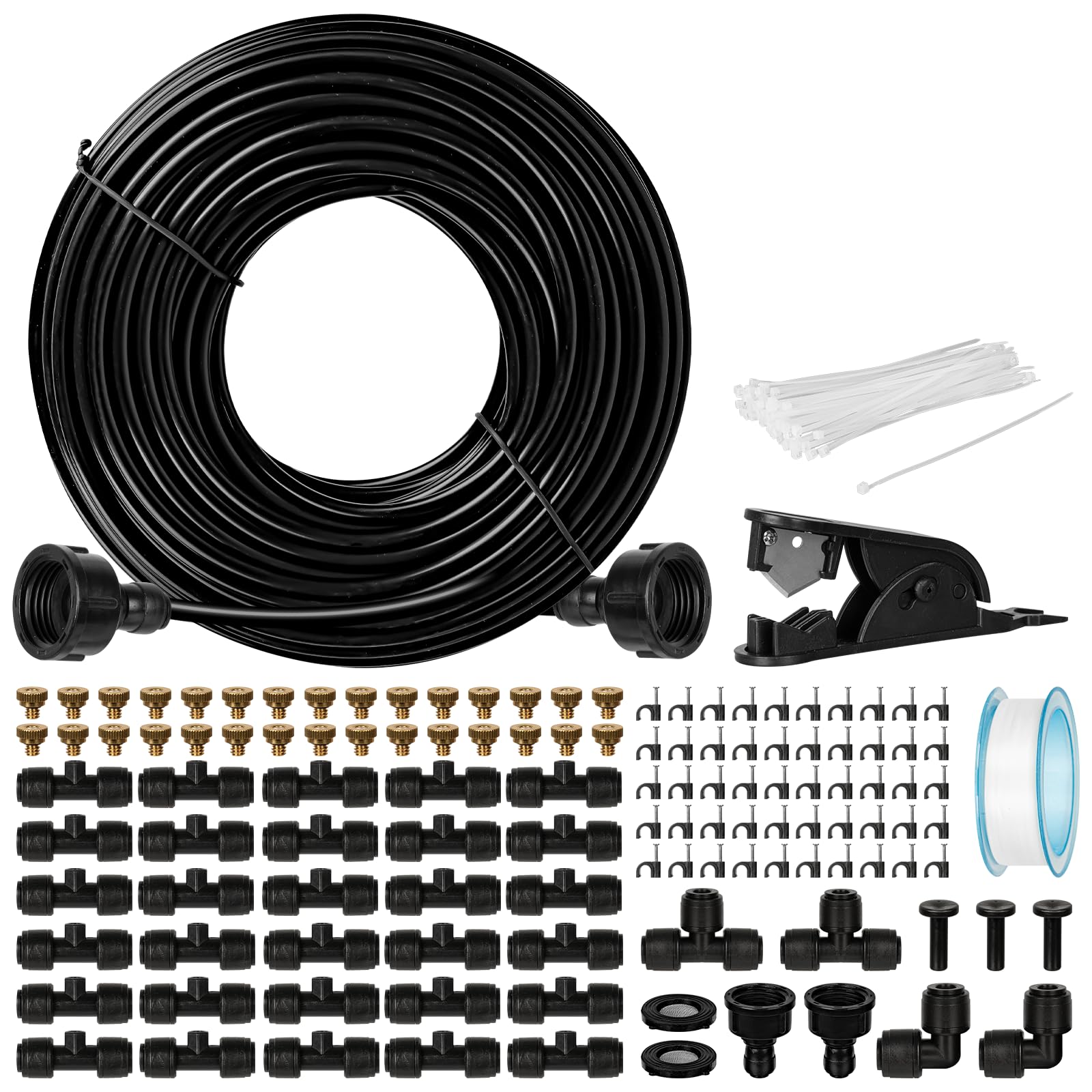 OnBrand 100FT Misting System components including hose and connectors