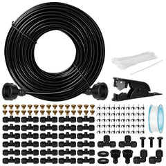 OnBrand 100FT Misting System components including hose and connectors