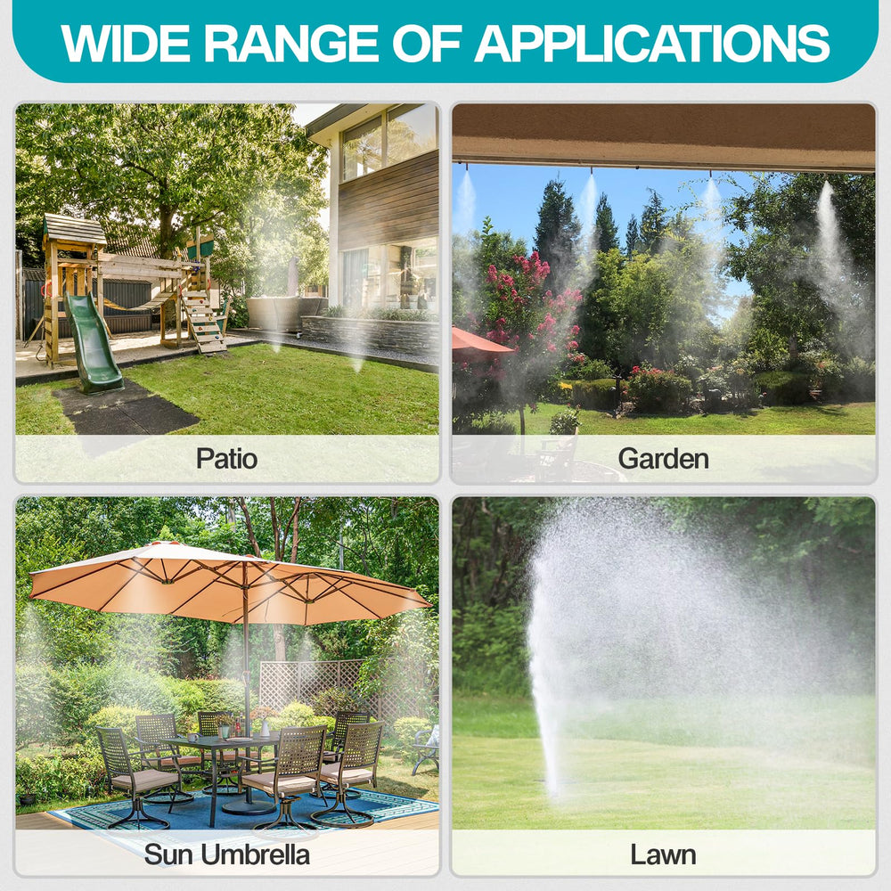 OnBrand misting system operating with fine mist in a garden
