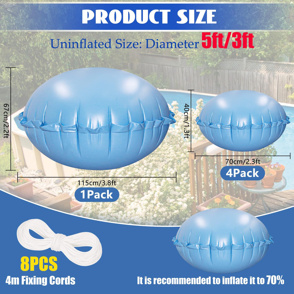One 5ft diameter pool pillow with securing cords