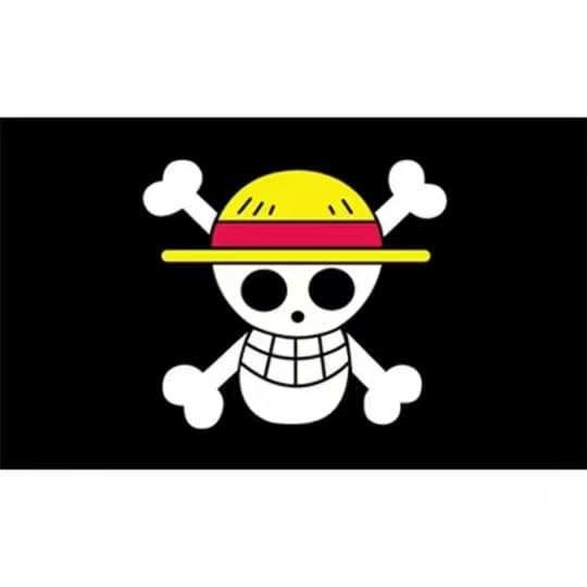One Piece Luffy's Straw Hat Pirate Flag front view, black