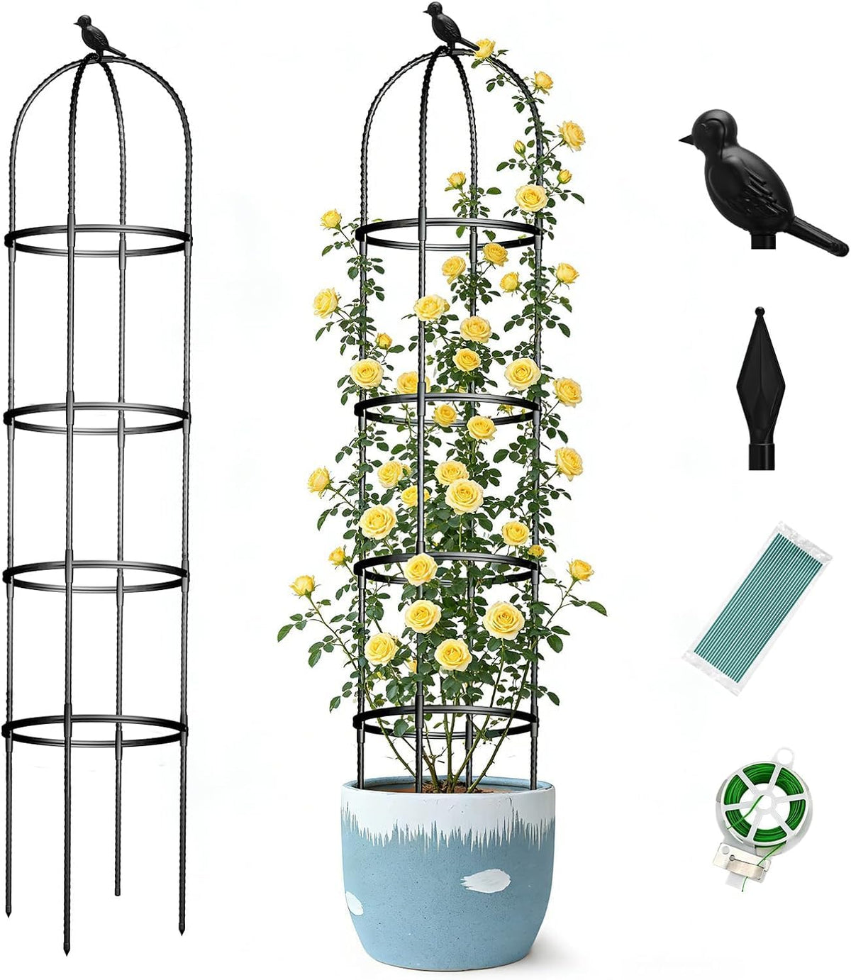 ONEANU 6ft Obelisk Trellis front view, black