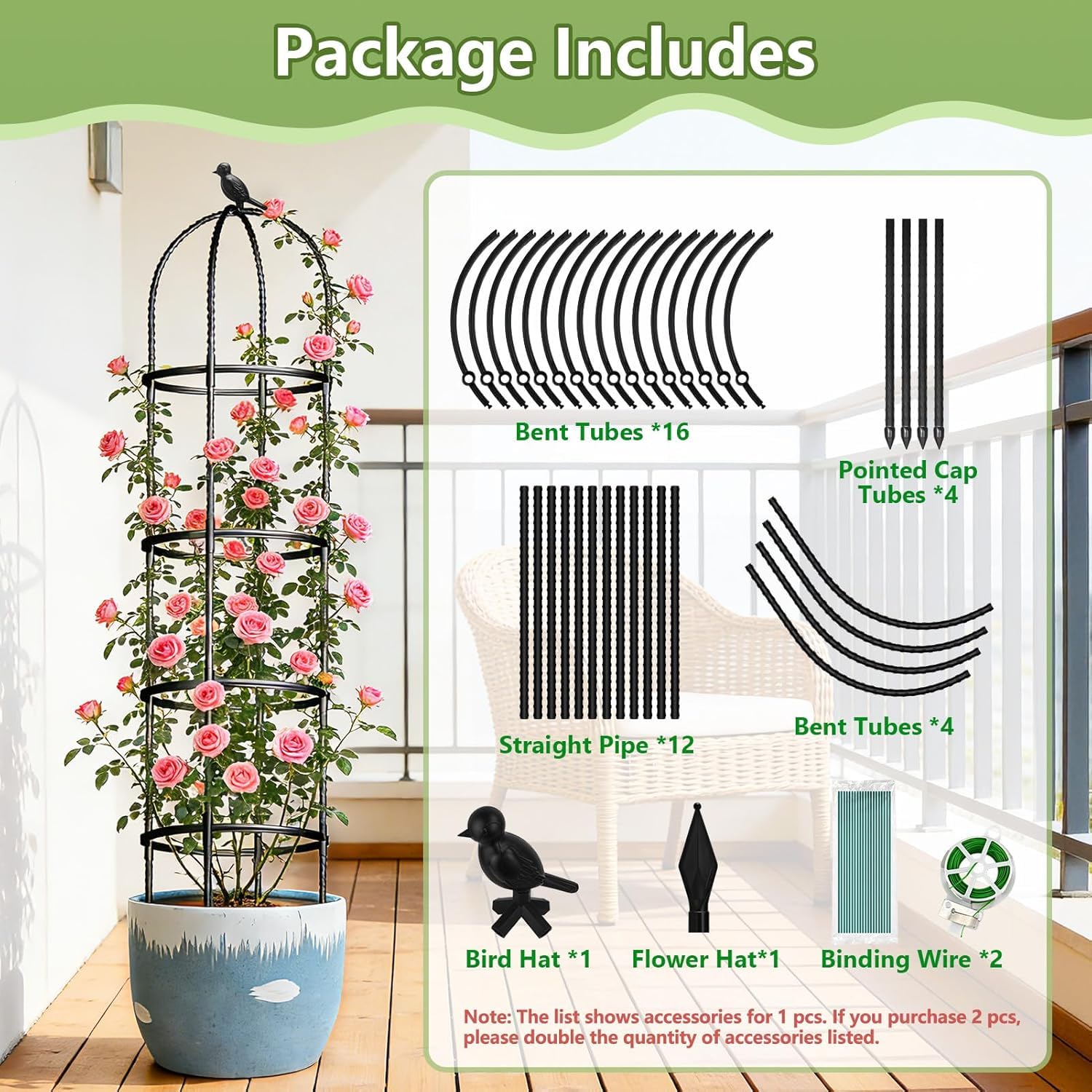 ONEANU Obelisk Trellis in a pot with climbing vegetables