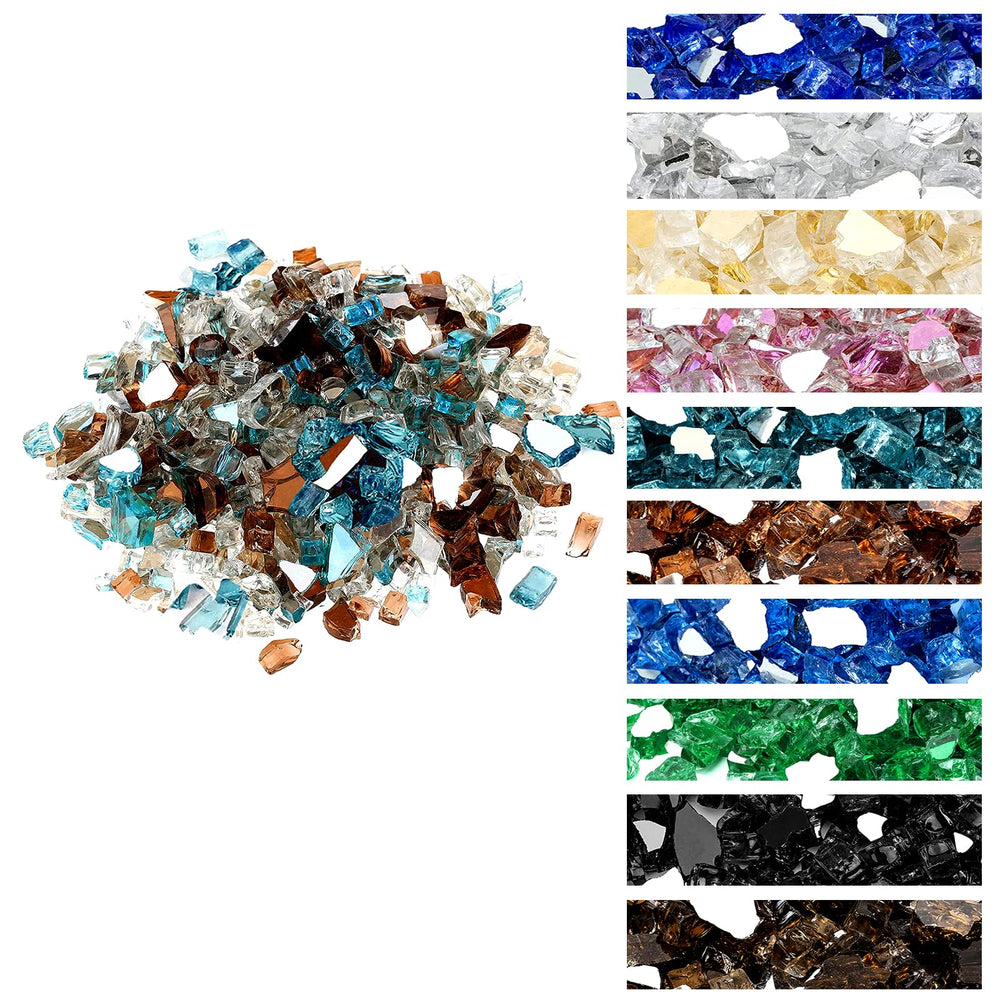 onlyfire 10 lbs fire glass rocks in aqua blue, platinum, and copper colors
