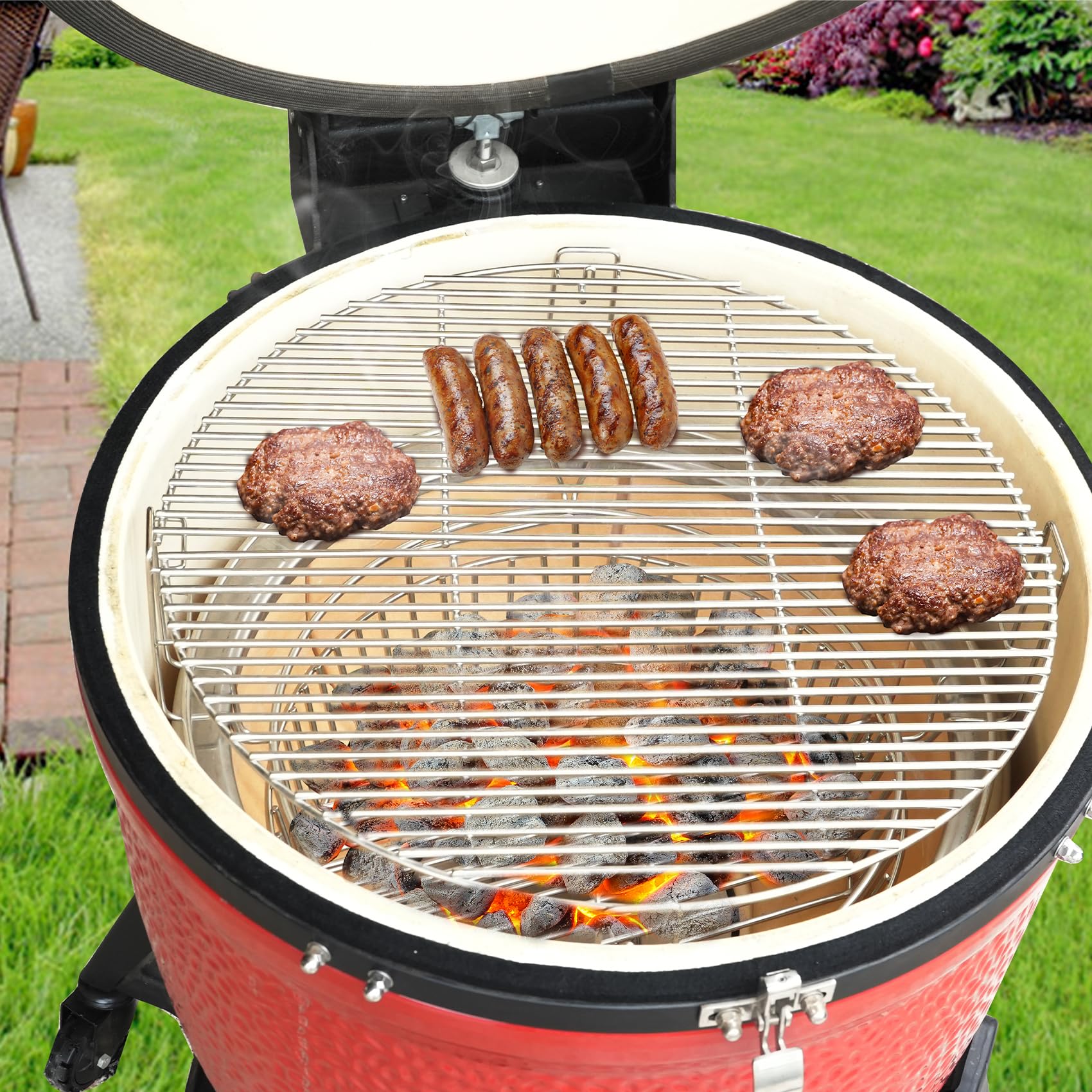 onlyfire Charcoal Ash Basket lifting out of the grill for cleanup