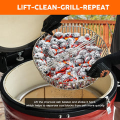 onlyfire Charcoal Ash Basket side view highlighting divided design