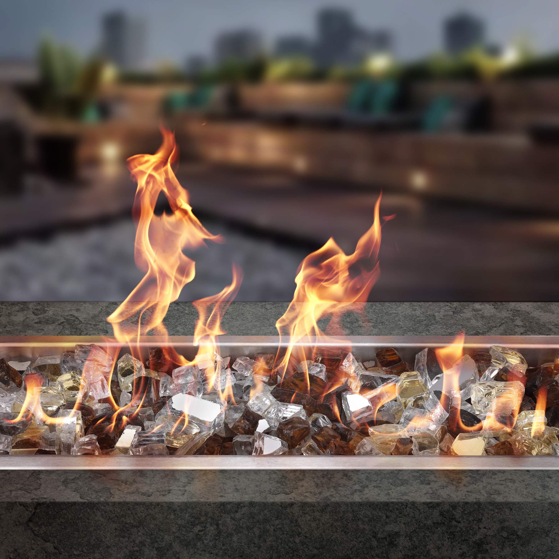 onlyfire fire glass displayed in a Zen garden