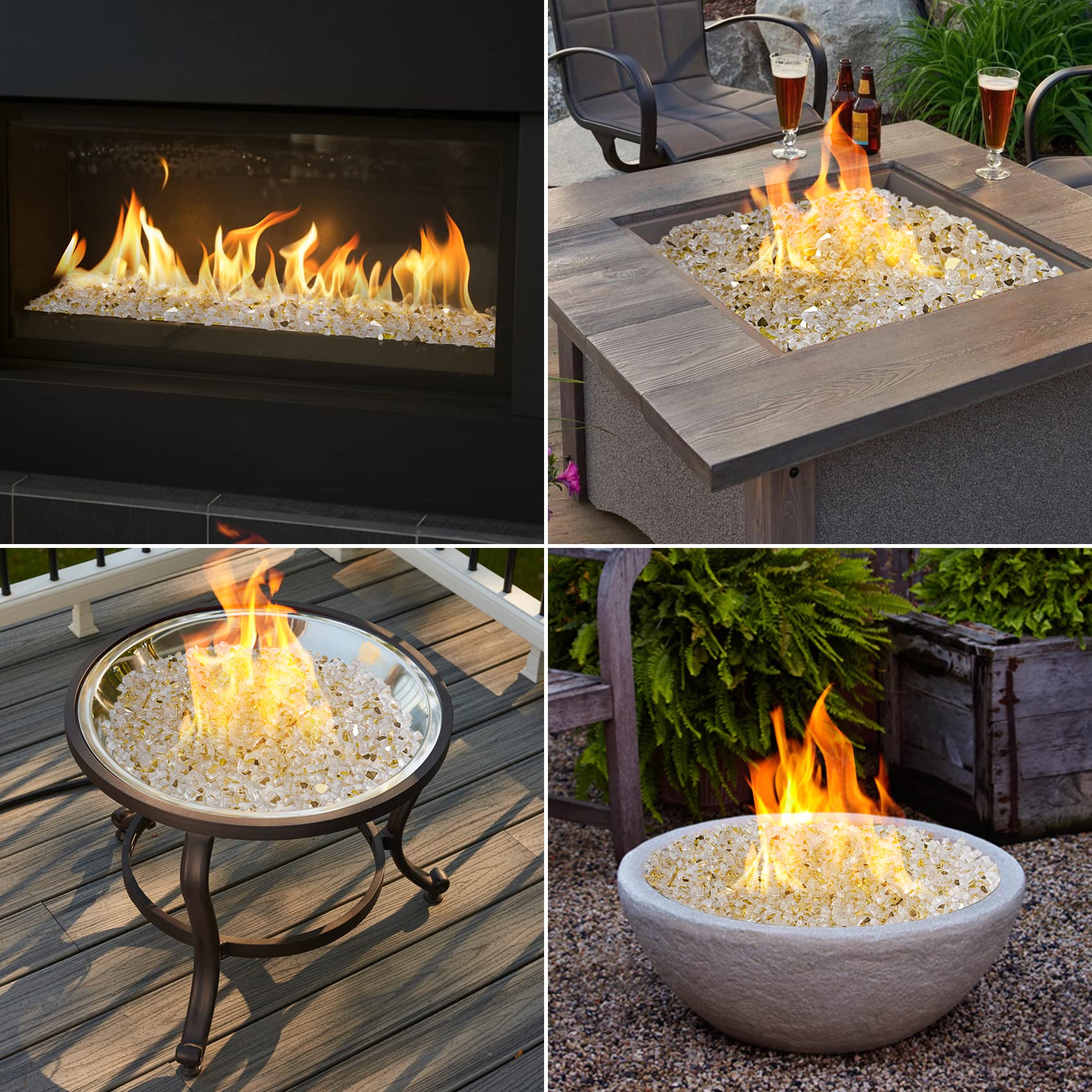 onlyfire Fire Glass Rocks displayed in a fire pit