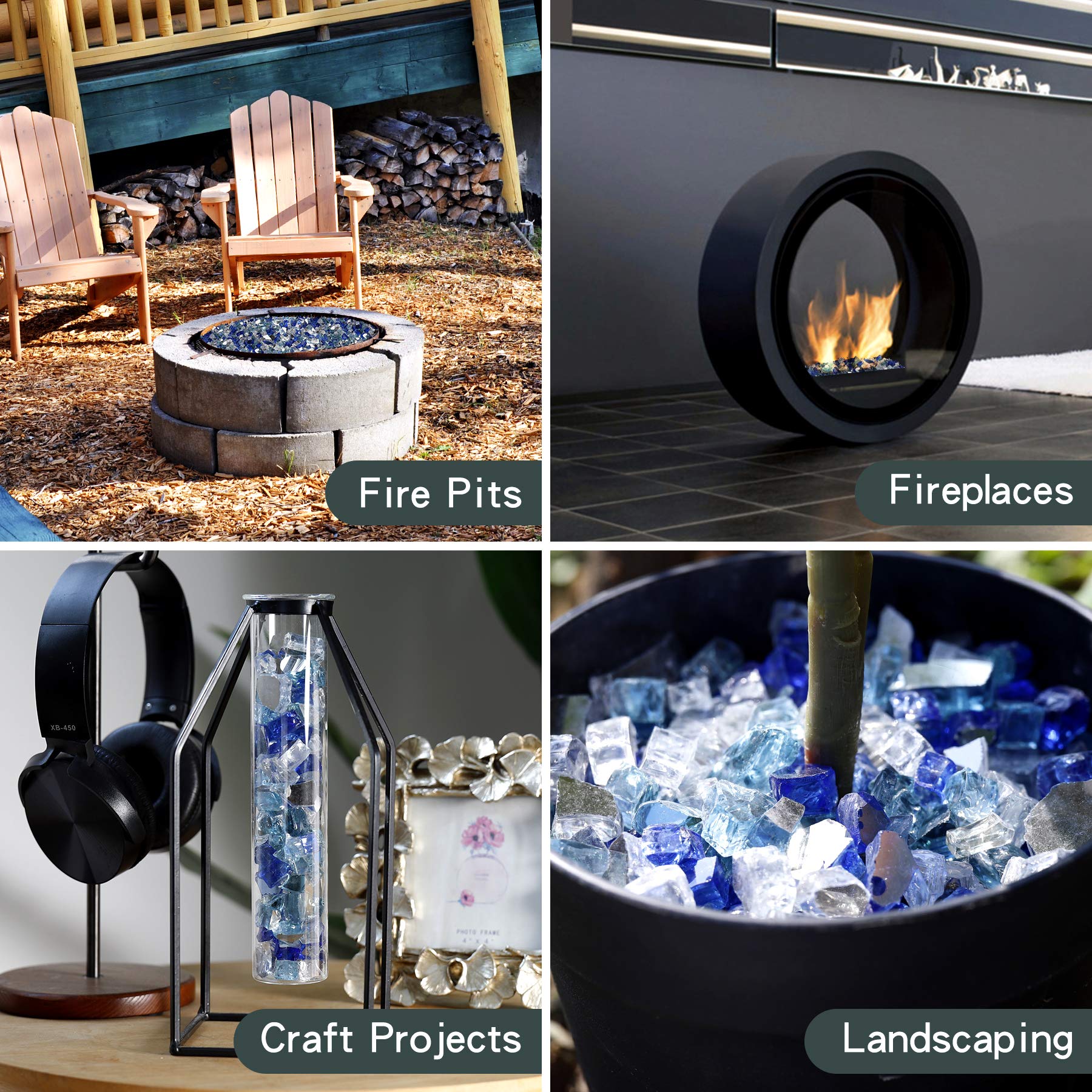 onlyfire fire glass rocks displayed in a garden setting