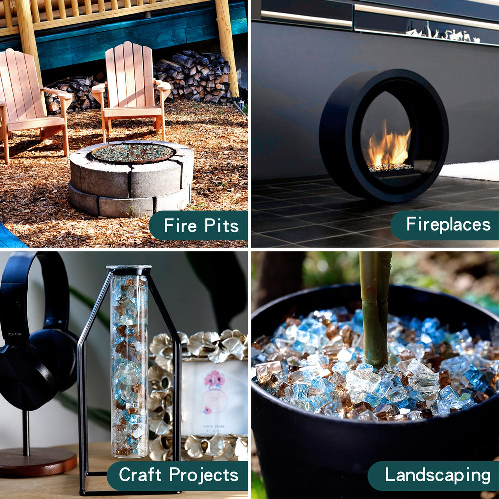 onlyfire fire glass rocks in a garden setting