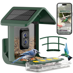 onlyfly bird feeder deep green with camera and solar panels