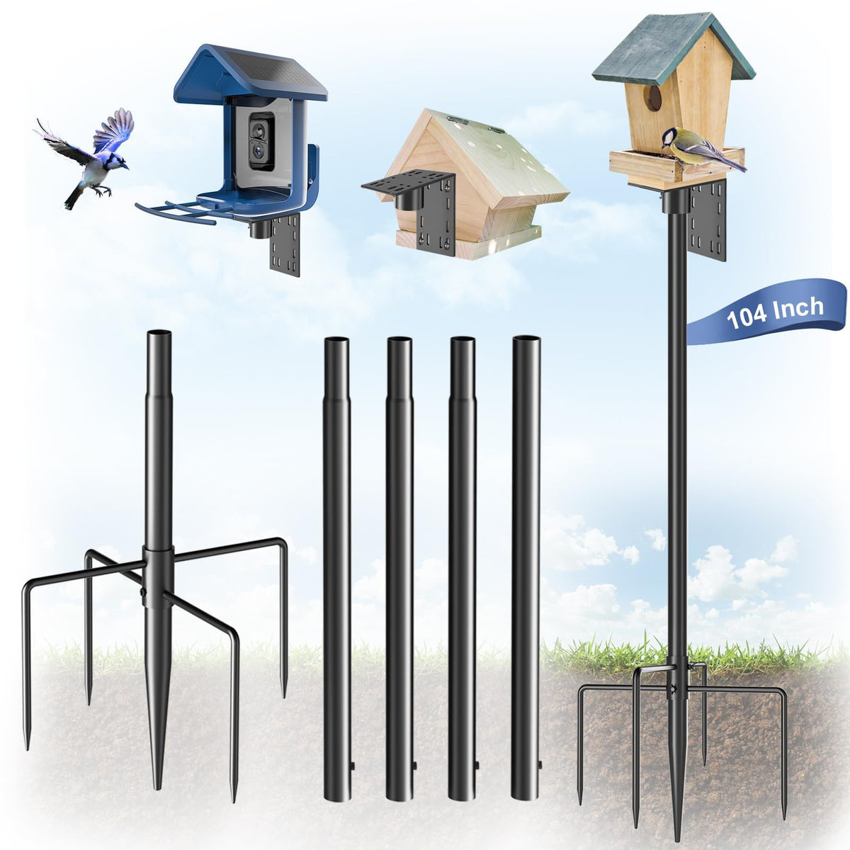 onlyfly Bird Feeder Pole Stand 104 inch height front view