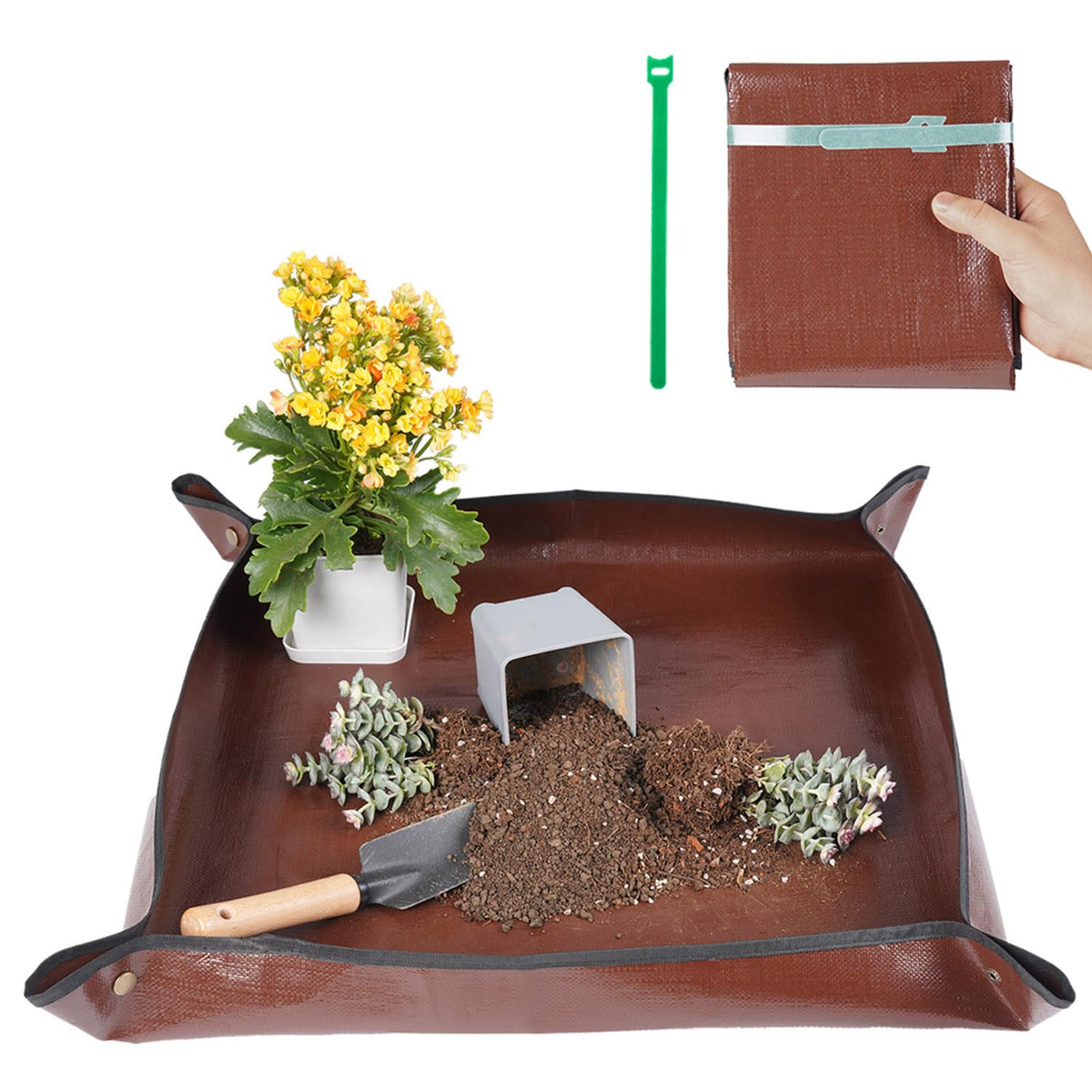 Onlysuki 26.8"x26.8" repotting mat brown front view