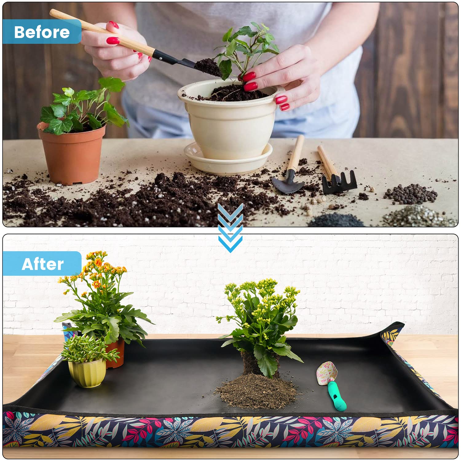 Onlysuki Extra Large Repotting Mat corner detail with copper buckles