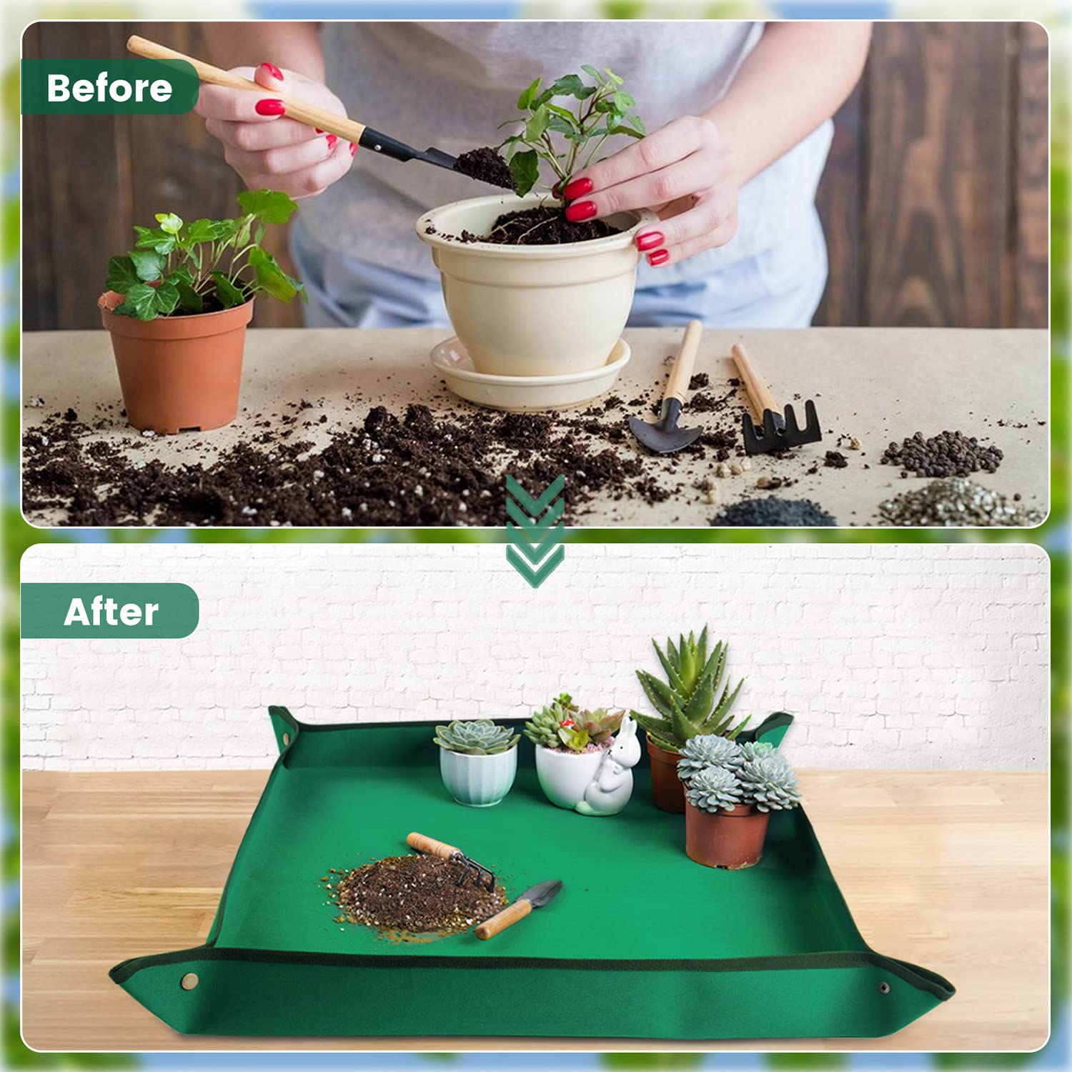 Onlysuki Plant Repotting Mat corners with copper buckles