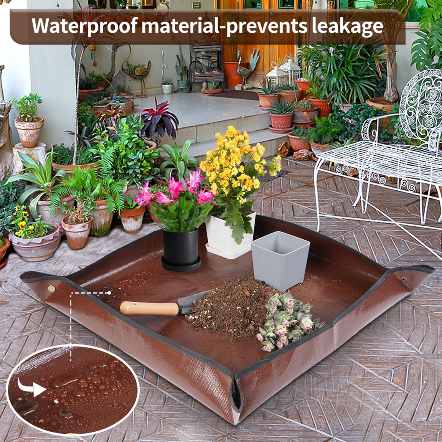 Onlysuki repotting mat in use for potting plants