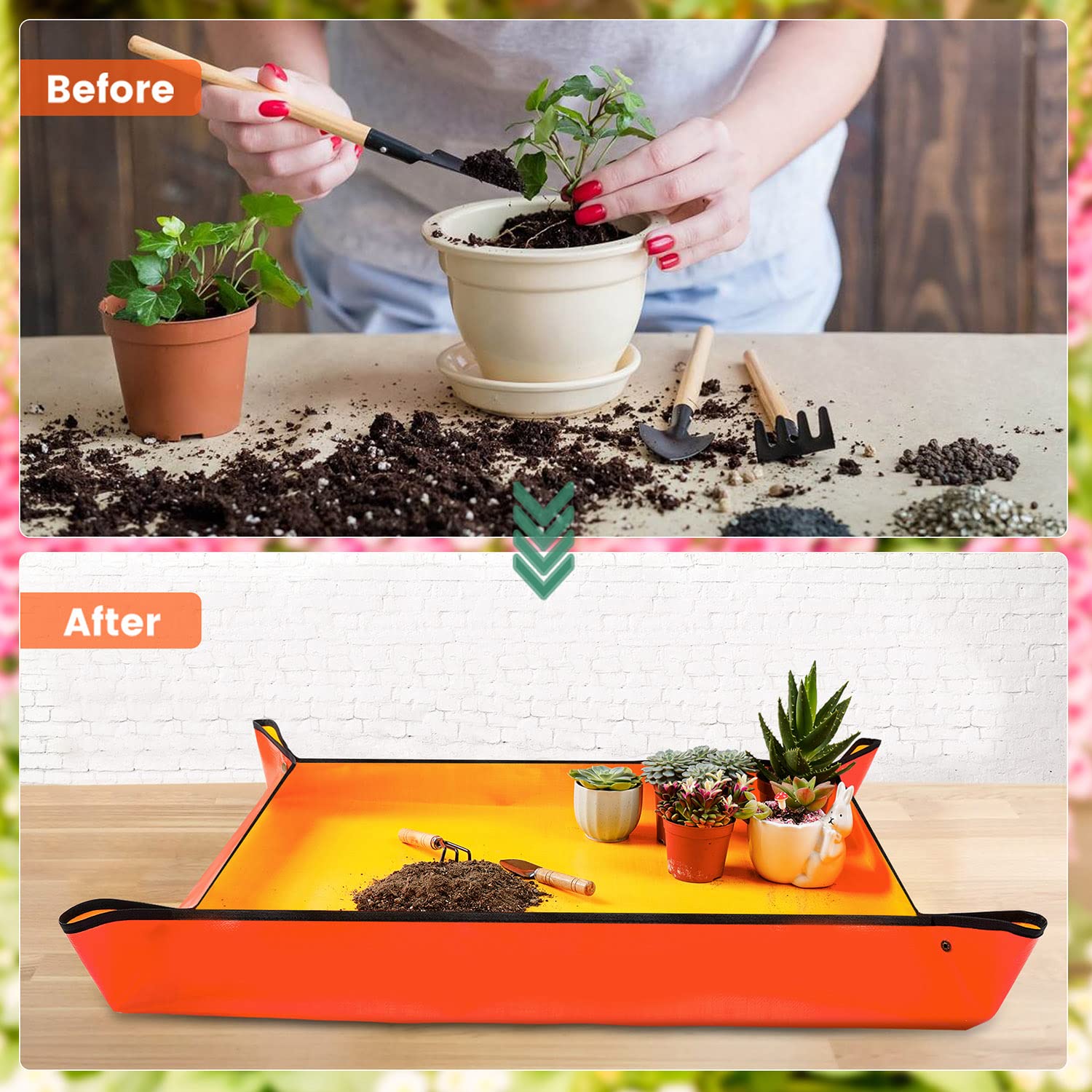 Onlysuki repotting mat showing copper buckles on corners
