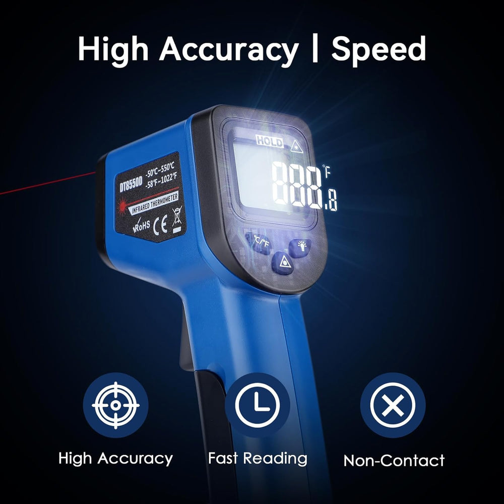 OnniFlame Infrared Thermometer Gun measuring temperature on a grill