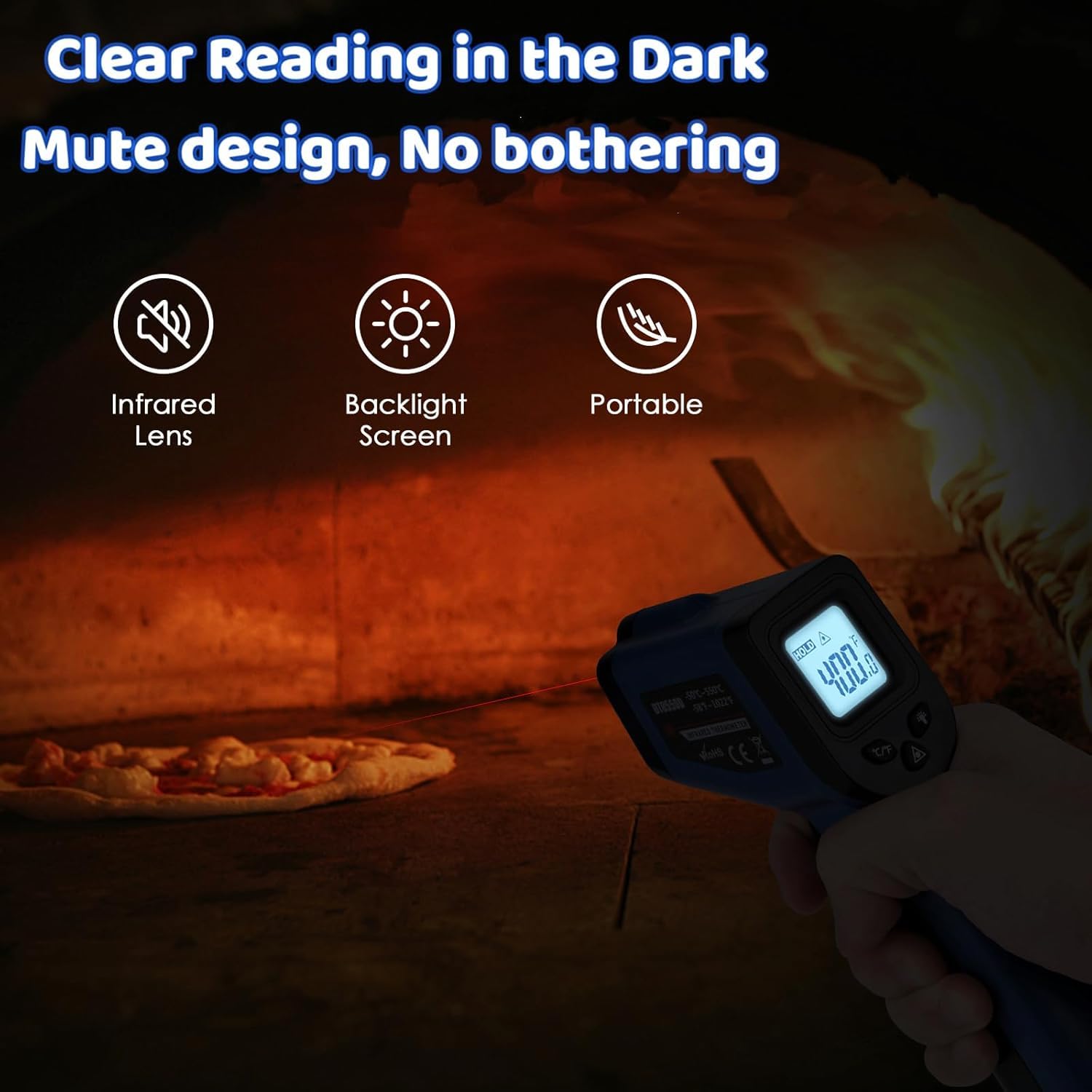 OnniFlame Infrared Thermometer Gun showing large font display