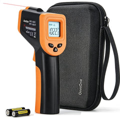 OnniOne Infrared Thermometer Gun front view with backlit screen