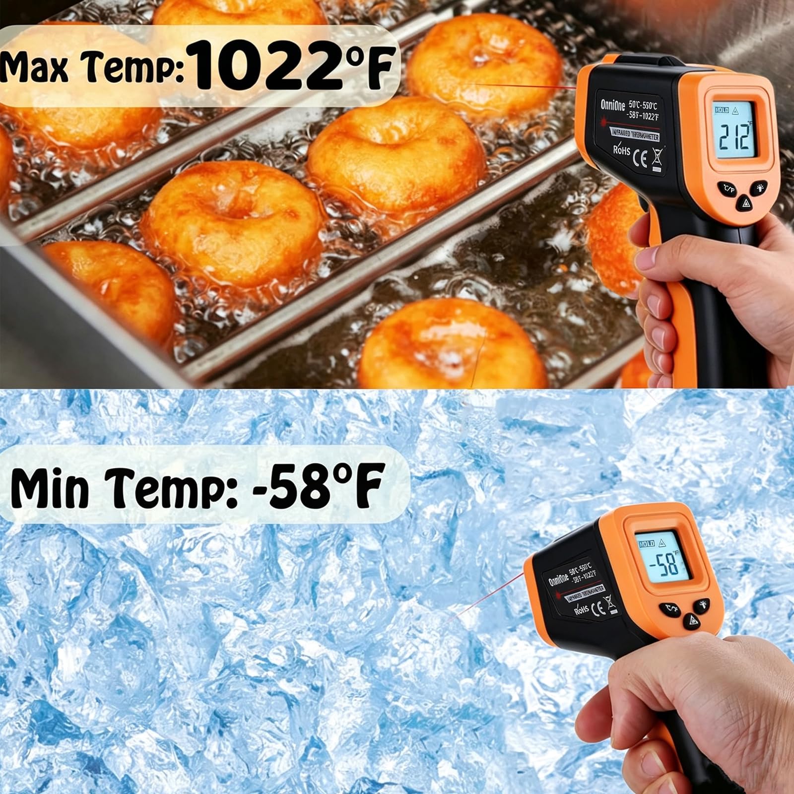 OnniOne Infrared Thermometer Gun temperature reading display