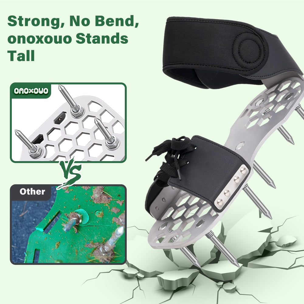 onoxouo Lawn Aerator Shoes featuring lock-nut secured spikes