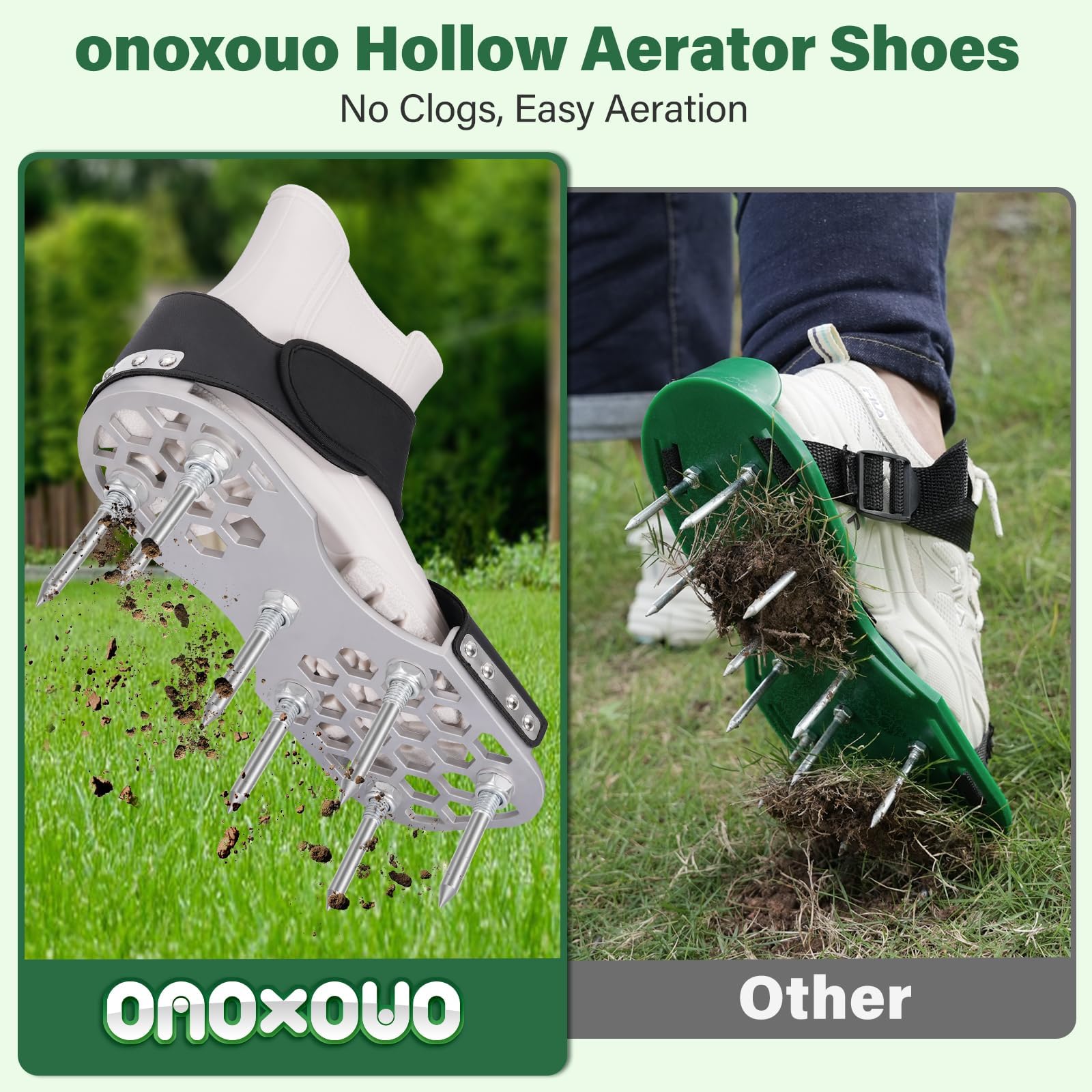 onoxouo Lawn Aerator Shoes laid flat to show full design