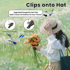 Ontuz 3D Dragon Fly Clip, blue model attached to a plant stem