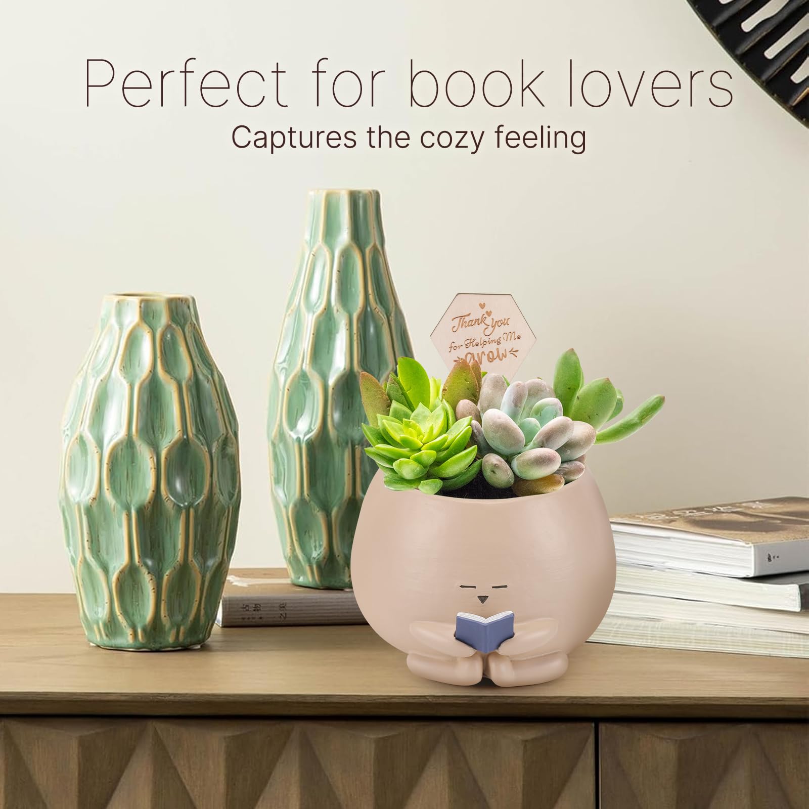 Onzbala Bookworm Planter Pot in an outdoor setting