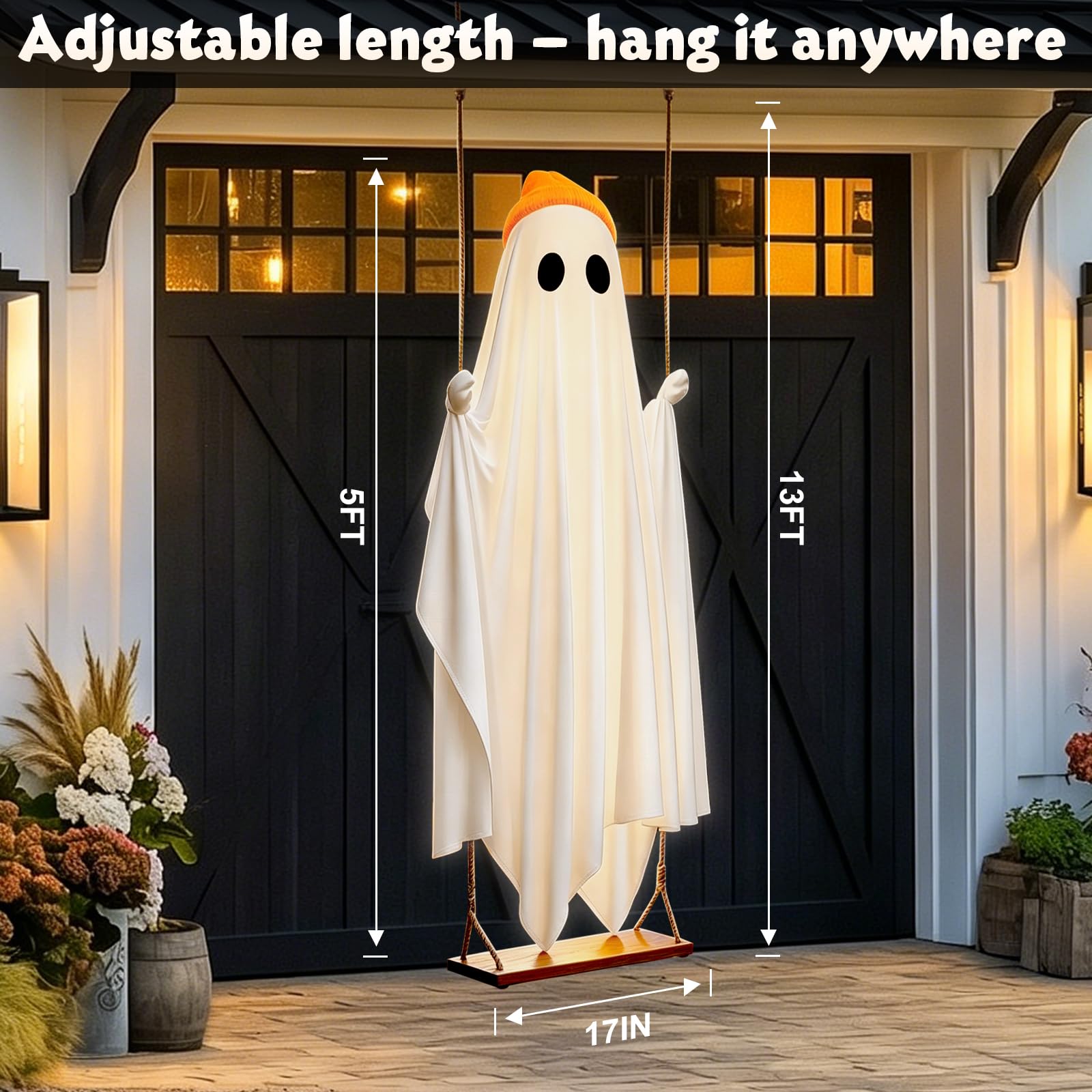 OOBILA Light Up Ghost with adjustable hanging rope