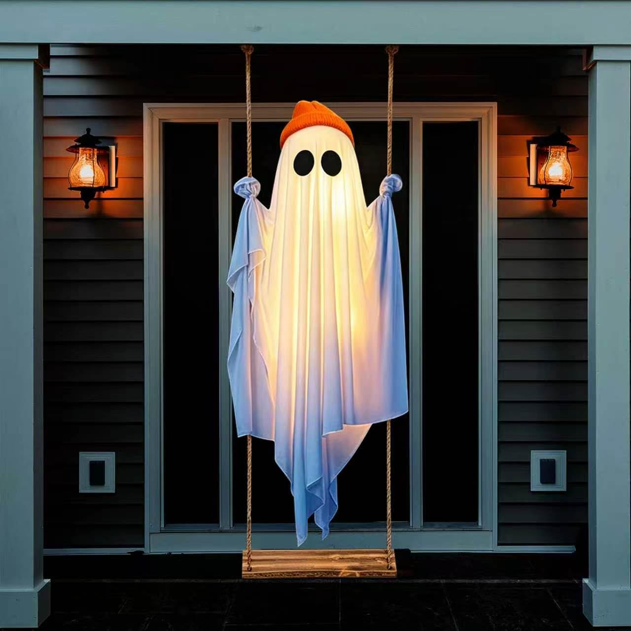 OOBILA Light Up Hanging Swing Ghost Decoration front view