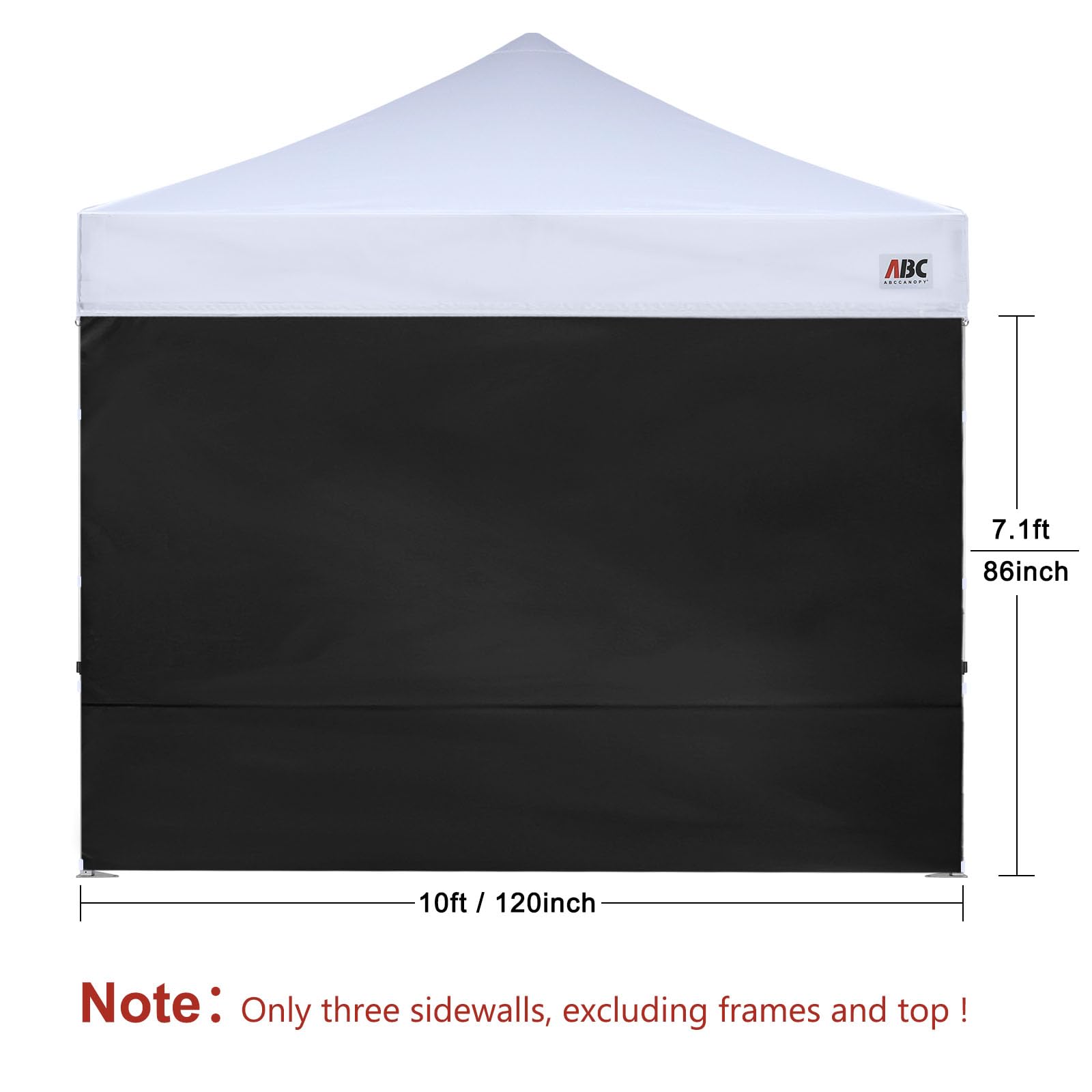 Open ABCCANOPY canopy with three black sidewalls attached