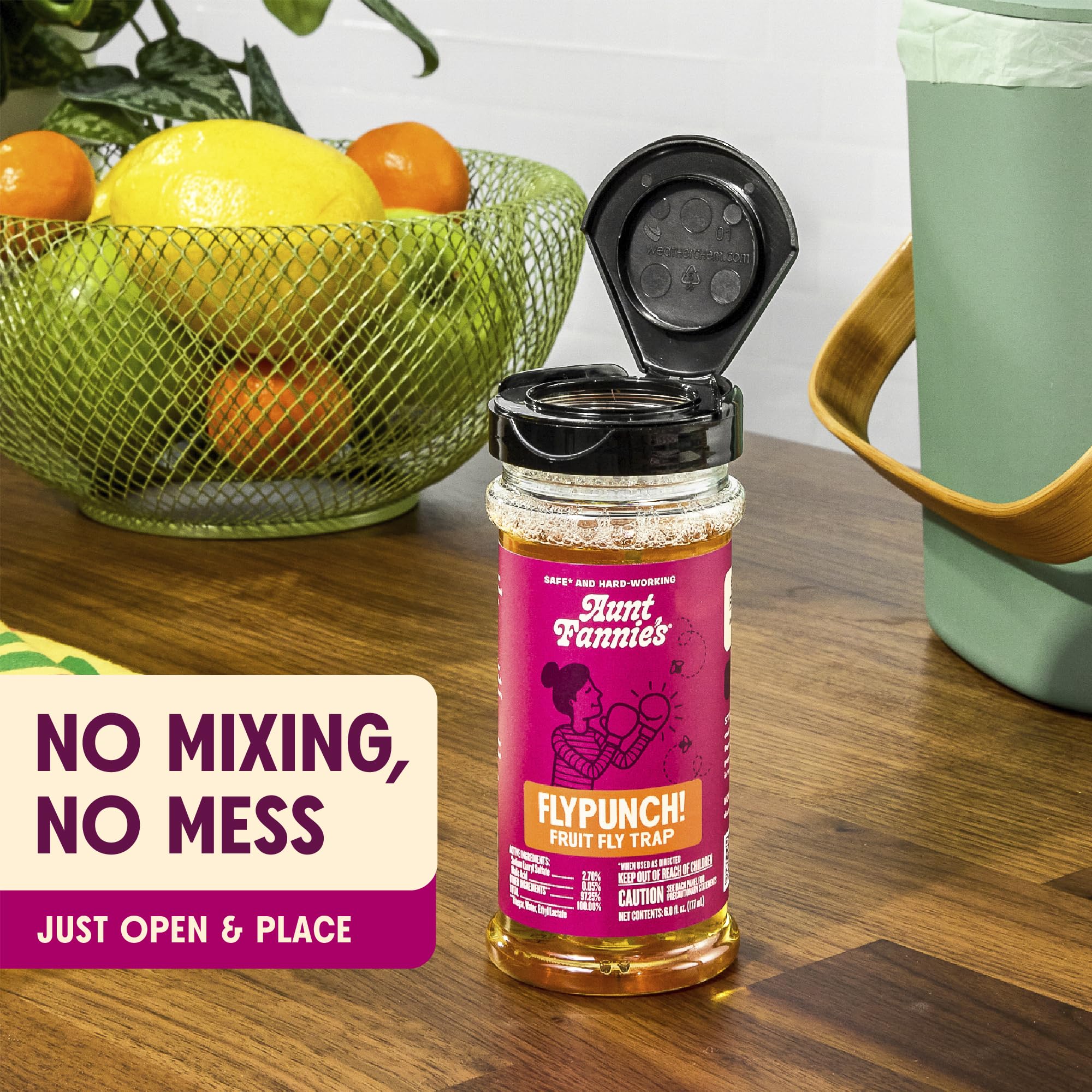 Open Aunt Fannie's FlyPunch Fruit Fly Trap showing attractant