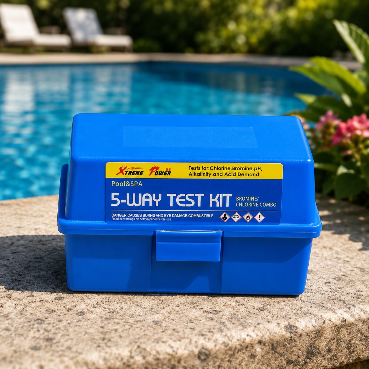 Open case showing contents of XtremepowerUS pool test kit