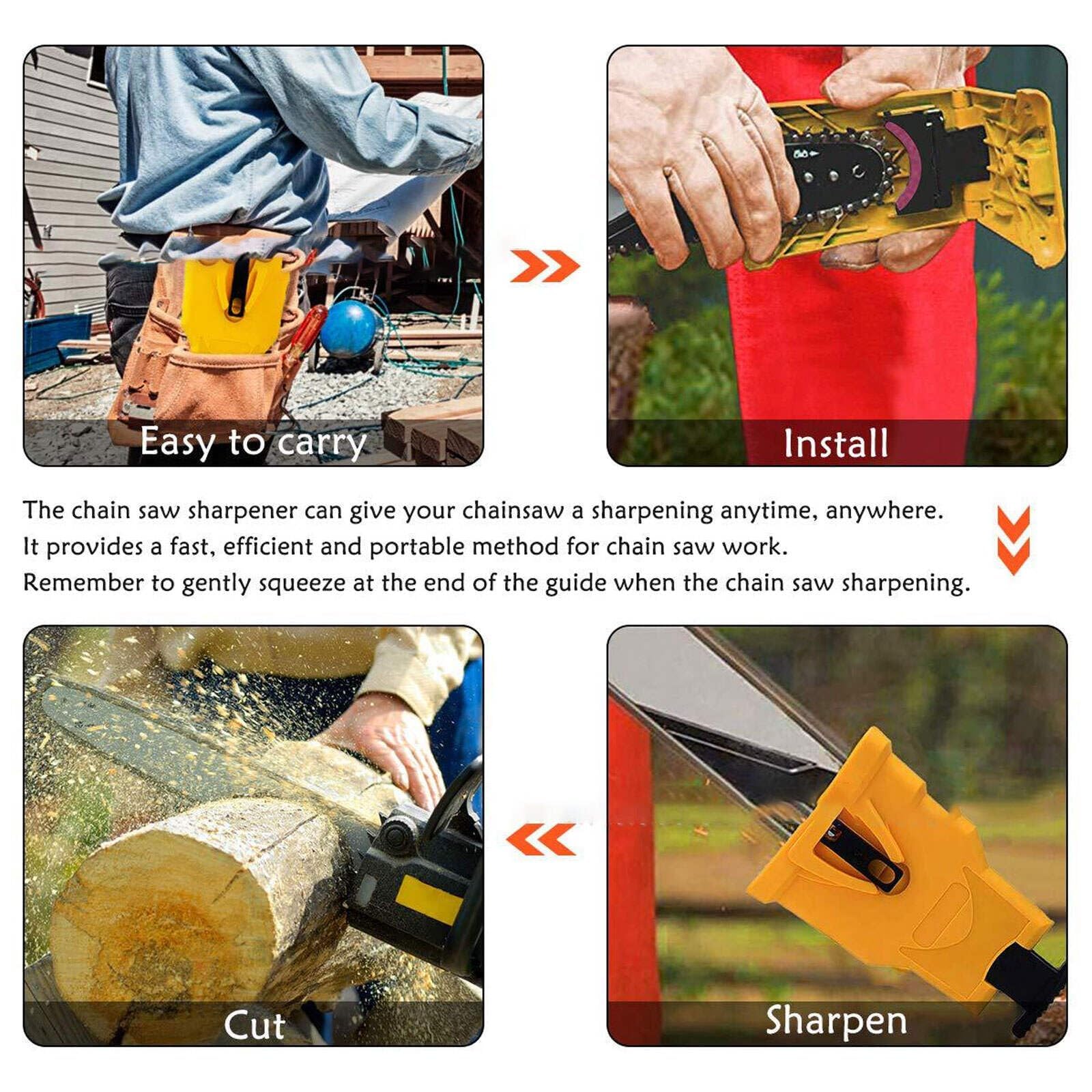 Open color box containing Dekvoraq Chainsaw Sharpener