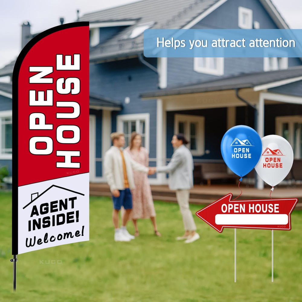 Open House sign set arranged on a lawn