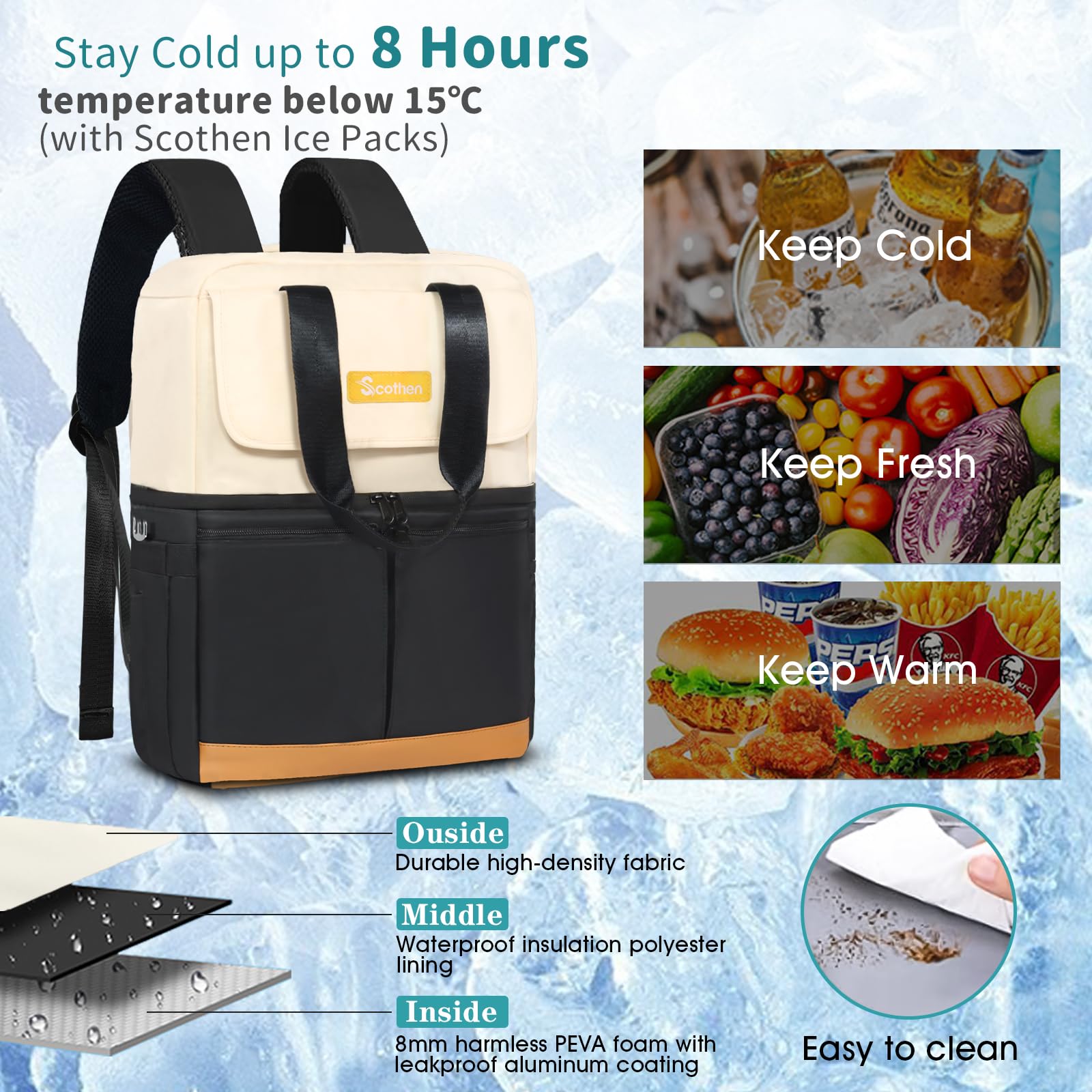Open Scothen Backpack Cooler displaying dual compartments