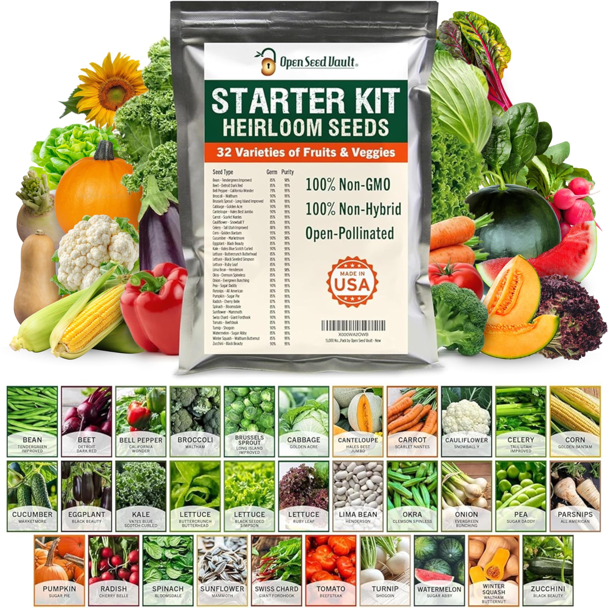 Open Seed Vault Vegetable Seeds Variety Pack front view