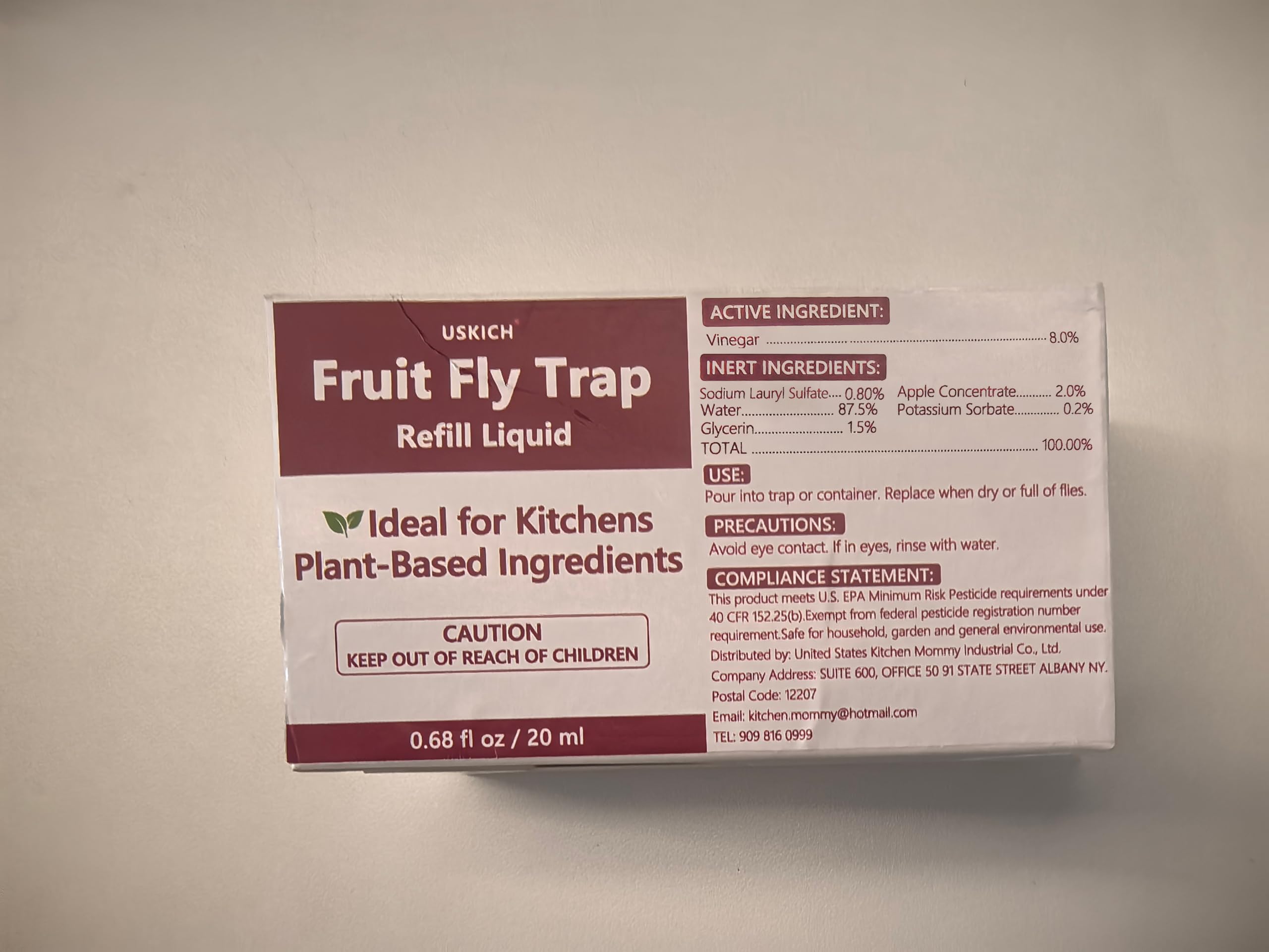 Open USKICH Fruit Fly Trap Refill Liquid bottle